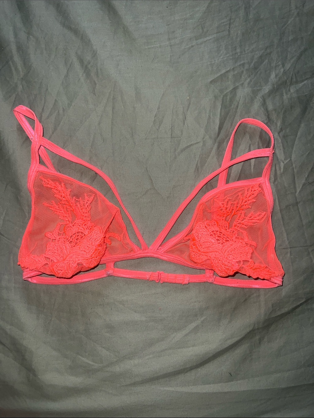 NEON CORAL SHEER BRA WITH EMBELLISHED DESIGN